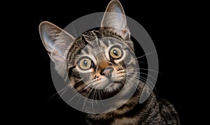 a close up of a cat looking at the camera with a black background and a black background with a cat\'s face and eyes
