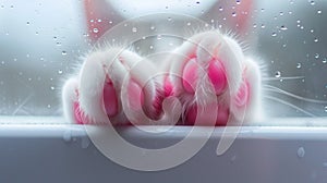 Close-Up of Cat Paws on Wet Glass photo