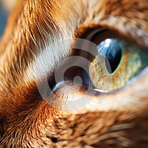 A close up of a cat's eye with a green eye, AI