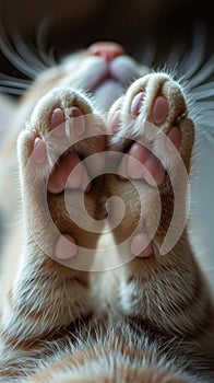 A close up of a cat's paws and feet with the toes curled, AI
