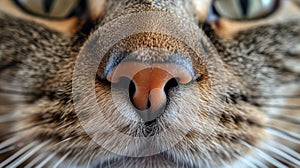 A close up of a cat's nose and eyes with the camera zoomed in, AI