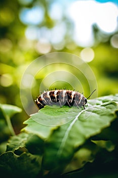 A close up of a cater on a leaf. Generative AI image.