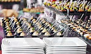 Close-up catering table set photo