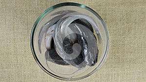Close up of Catfish (Siluriformes) in a rotating bowl
