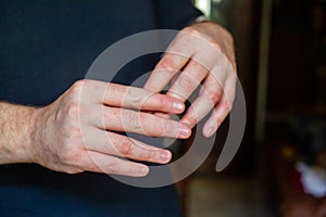 Close up of Caucasian man hands gesticulation