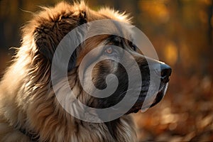 Close-up of a Caucasian Shepherd Dog Head Against a Beautiful Natural Background