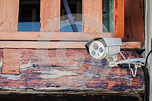 Close up of CCTV camera security on the old building