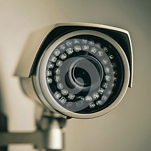 Close up of CCTV security surveillance camera on the wall