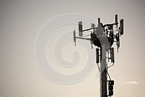 Close Up of Cellphone Tower at Sunset