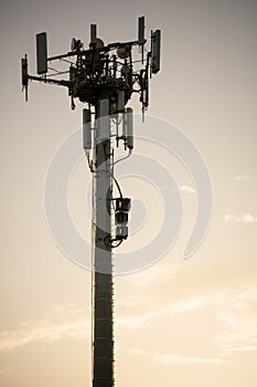 Close Up of Cellphone Tower at Sunset