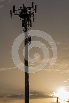 Close Up of Cellphone Tower at Sunset