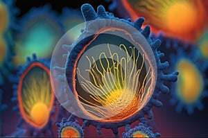 A close-up of cells or bacteria, a microscopic photo