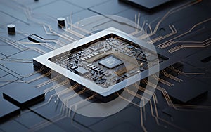 Close-up of a central processing unit on a circuit board