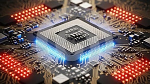 Close-up of a central processing unit on a circuit board