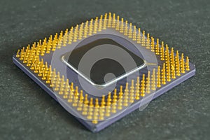 Close-up of a central processor of a desktop computer on a dark gray background