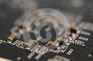 Close up ceramic capacitors on circuit board