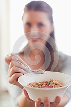 Close up of cereals on a spoon