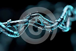A close up of a chain of barbed wire on a black background