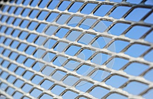 Close up Chain Fence. Metal mesh . Selective Focus