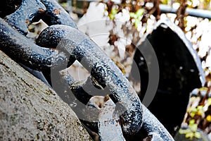 Close-up of the chain link of an anchor chain in the historic port of the Hanseatic city of LÃ¼neburg
