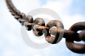 Close up of chain in the sky. selective focus