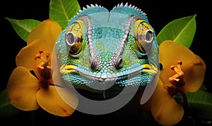 Close Up of Chameleon on Flower