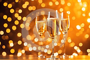 Close-up of champagne glass against golden starry background