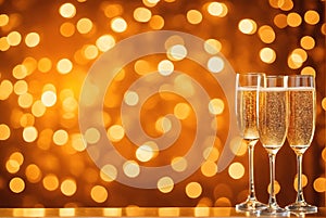 Close-up of champagne glass against golden starry background