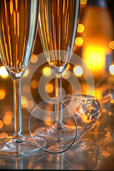 Close-up of champagne in glasses.