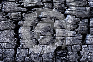 Close-Up of Charred Wood Texture After Burning