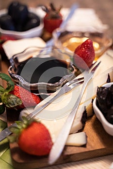 Close up of cheese and berries platter