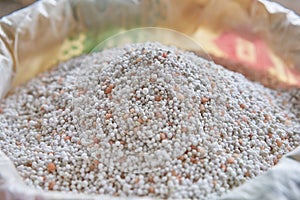 Close up chemical Fertilizer in sacks