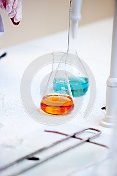 Close-up of chemistry materials and liquids photo