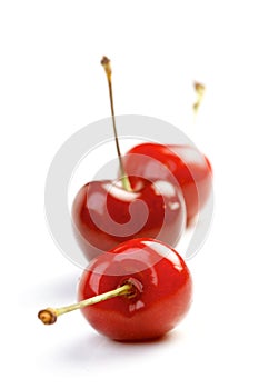 Close up of cherrys on white background