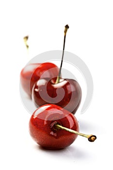 Close up of cherrys on white background