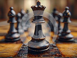 Close Up of Chess Board With Pieces - Strategy Game, Intelligence, Checkmate, King, Queen