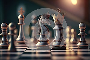 Close up chess competition game board, business chess figure, strategy, management movement, success, strategic planning with