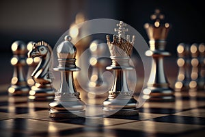 Close up chess competition game board, business chess figure, strategy, management movement, success, strategic planning with