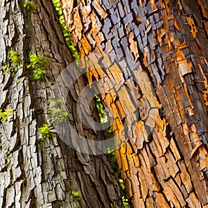 Close-up of chestnut bark. Background from living wood. Skin of the forest nature. Image created with Generative AI