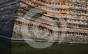 Close up of Chiangmai moat and tilted ancient wall ,Thailand chiangmai