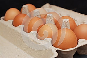 Close up of Chicken eggs, Close of package with eggs ,Eggs in tray, Pack of hen eggs