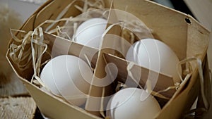 Close up of Chicken eggs,Close of package with eggs ,Eggs in tray, Pack of hen eggs