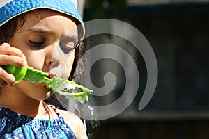 Close-up of a child blowing bubbles