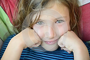 Close-up of a child face smiling