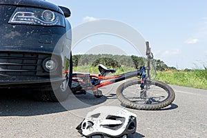 Close Up of a children`s bicycle accident on the street