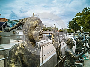 Close up children statue on Thao Suranari monument at Korat Nakhon Ratchasima city thailand