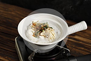 Close Up Chinese Claypot Chicken Porridge