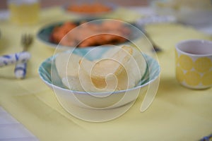 Close up of Chinese food with crisp prawn crackers in a dish