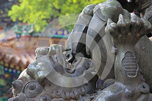 Close up of Chinese statute of baby dragon / lion in China