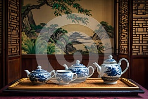 Close up of Chinese tea set